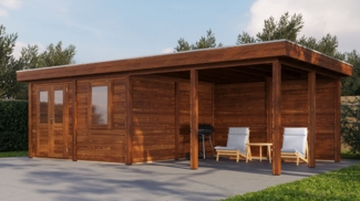 Lugarde Select Modern Gartenhaus mit Vordach Ulm 388x388cm + 400cm - Braunes Öl