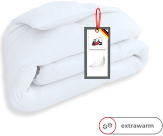 RIBECO Federbettdecke Laram, Bettdecken für Sommer oder Winter, Made in Germany, Füllung: 90% Federn, 10% Daunen, Bezug: Baumwolle, Super Preis-Leistung, Bettdecke 135x200 cm oder 155x220 cm, Decke