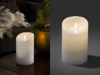 LED Echtwachskerze mit Flamme & Timer, Ø 10cm, Höhe 16cm, Batteriebetrieb