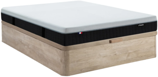 Vente-unique - Set aus Bettgestell mit Bettkasten + Hybridmatratze feuerfest - 160 x 200 cm - 9-Zonen-Taschenfederkern, Memory Schaum & Latex - Stärke 28 cm - Holzfarben hell - SLOMAS von YSMÉE