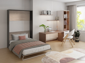 Vente-unique - Schrankbett 140 x 200 cm - Manuelle vertikale Öffnung - Naturfarben und Anthrazit - MALINA II