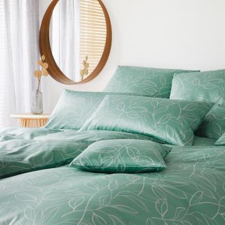 elegante Mako-Satin Bettwäsche Floral fjord|160x210 cm + 65x100 cm