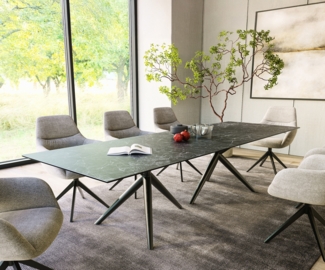 Esstisch Edge 300x100 Keramik Laminam®Nero Greco Anthrazit Estelar rund Metall Schwarz