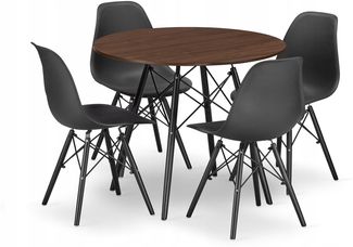 Valora KOVA 80 Rundtisch-Set, Esche und schwarze Stühle für Esszimmer (4er-Set)