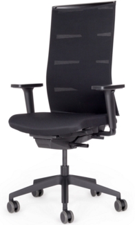 bümö SitzMeister Bürostuhl ergonomisch, Stoff & Netzbezug in schwarz - Ergonomischer Drehstuhl mit Rollen, Stuhl mit Armlehne, Synchronmechanik uvm. - Belastbarkeit 150 kg, BUL-SitzMeister-Startup-Netz