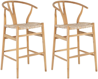 Vente-unique - Barhocker 2er-Set - Teakholz & Strohgeflecht - Holzfarben - POGIANA