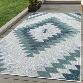 SIMPEX24 Outdoorteppich Geometrisch Design, Läufer, Höhe: 10 mm, Outdoor Teppich Blau 3D Geometrisch Design für Küchen Balkon Terrasse