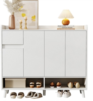 i@home Schuhschrank mit großem Stauraum, 4 Türen und 1 Schubladen,Weiß mit einem verstellbaren Regal, Weiß, Maße: 120*99*35 cm