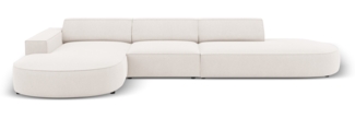 Micadoni 4-Sitzer Samtstoff Sofa Jodie offen runde Recamiere Links Strukturierter Stoff Helles Beige Kunststoff schwarz