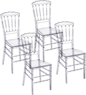 Baroni Home Set aus 4 transparenten Polycarbonat-Stühlen, Elegantes stapelbares und wasserfestes Design für Wohnzimmer, Esszimmer, Schlafzimmer, 38X38X91 cm, Bambus