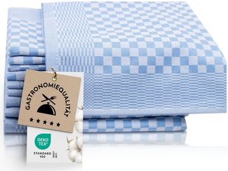 ZOLLNER 10er Set Geschirrtücher Baumwolle in 46x70 cm - super saugstarke und robuste Küchentücher – waschbar bis 60°C – in blau kariert - Gastronomiequalität - Oeko Tex® Zertifiziert