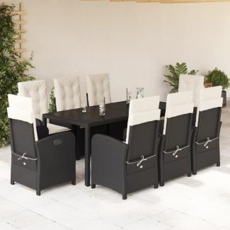 vidaXL 9-tlg. Garten-Essgruppe mit Kissen Schwarz Poly Rattan