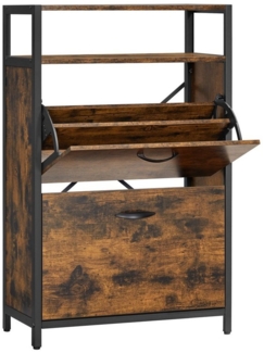Vasagle Schuhschrank mit 2 Klappen, Holzspanplatte Vintagebraun/Schwarz, 60 x 30 x 95 cm