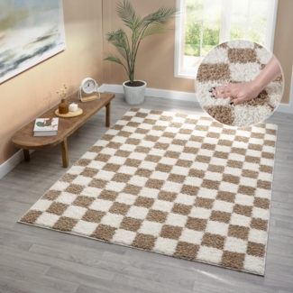 OTTO home Hochflor-Teppich Kiiki, Karo-Muster, rechteckig, Höhe: 30 mm, Kariert, auffälliges Schachbrettmuster, Wohnzimmer, Schlafzimmer