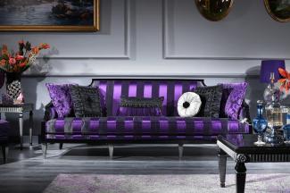 Casa Padrino Luxus Barock Sofa Lila / Schwarz / Silber 244x95 x H. 88 cm