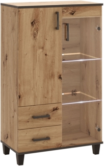 Standvitrine Highboard Pola 80x40x132cm Artisan Eiche 2-türig