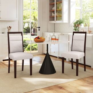 COSTWAY Esszimmerstuhl (2 St), Küchenstuhl Holz, Esstisch Stühle mit gepolsterter Sitz