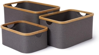 Lumaland Bambus-Aufbewahrungsbox rechteckig 3er-Set grau 54x33x26cm/45x30x23cm/38x26x16cm