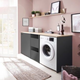Lomadox Waschmaschinenumbauschrank STOBY-80 Hauswirtschaftsraum HWR Möbel anthrazit grau