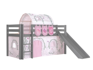 Kinderbett mit Rutsche Karolina Massivholz Grau Textilset Burg 4
