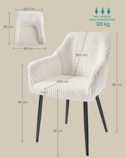 SONGMICS Esszimmerstuhl (6 St), Polsterstuhl mit Metallbeine, Samt, für Schminktisch,6 er Set