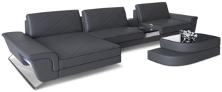 Sofa Dreams 'Bari L' Ecksofa, Schwarz / Grau, Büffelleder, 89 x 197 x 369 cm, Links