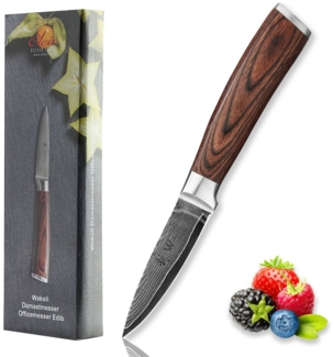 Wakoli Gemüsemesser EDIB Damast Officemesser I Küchenmesser Kochmesser I 8cm Klinge, VG10 Kern, 67 Lagen Damaststahl, Pakkaholzgriff, inkl. Geschenkbox