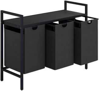 STEELSØN 'Rigil' Wäschesammler, schwarz, Wäschekorb inkl. 3 Wäschesäcke je 40 Liter aus Oxford-Gewebe, ausziehbar, Wäschebox mit MDF-Ablagefläche
