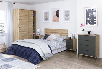 Komplettschlafzimmer >ENZO< (6-teilig) Nodi Eiche Dekor / Anthrazitgrau