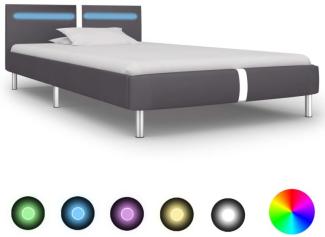 vidaXL Bettgestell mit LED-Beleuchtung, Kunstleder Grau, 90x200 cm