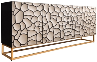 riess-ambiente Sideboard VULCANO 180cm weiß / schwarz / gold (Einzelartikel, 1 St), Wohnzimmer · Massivholz · Metall · Anrichte · 3D-Front · Modern Design