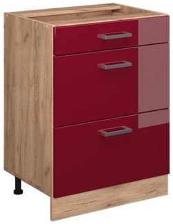 Vicco Küchenschrank Küchenzeile R-Line, Bordeaux Hochglanz, Schubladenunterschrank 60 cm, ohne AP