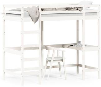 vidaXL Hochbett mit Schreibtisch Weiß 90x190 cm Massivholz Kiefer 842859
