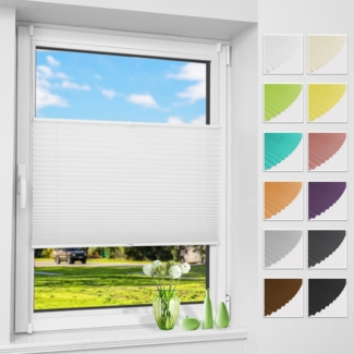 Allesin Plissee ohne Bohren Plissees Klemmfix Weiß 75x100 cm(BxH), Plisseerollo Faltrollo mit Klemmträger, Jalousie Rollos für Fenster und Tür, Sichtschutz und Sonnenschutz