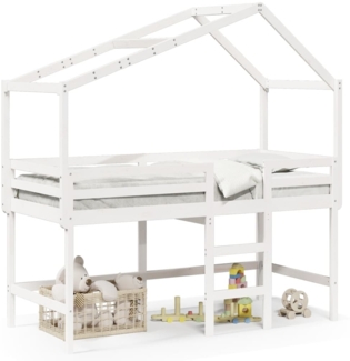 vidaXL Hochbett mit Leiter und Dach Weiß 90x190 cm Massivholz Kiefer 3282069