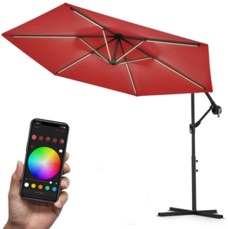Swing&Harmonie Sonnenschirm mit RGB Beleuchtung LED Ampelschirm Garten Schirm, 300 / 350 cm inkl. Fernbedienung, APP Steuerung