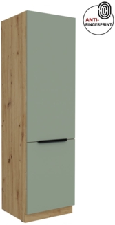 Küchen Hochschrank 60 cm Küche ARIA Aquamarin ultra matt + Eiche Artisan matt, hochwertige Fronten mit Anti Fingerprint Beschichtung, Soft-Close Küchenzeile Küchenblock