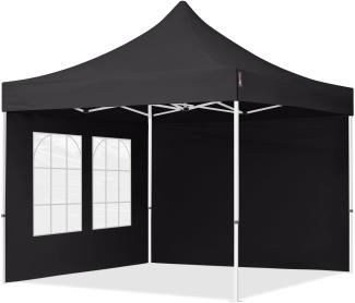 3x3 m Faltpavillon, ECONOMY Stahl 30mm, Seitenteile mit Sprossenfenstern, schwarz