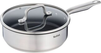 Tefal Schmorpfanne Virtuoso, Induktion, Ø 24 cm, Edelstahl, mit Deckel, Premium-Edelstahl, Titanium Non-Stick Antihaftversiegelung