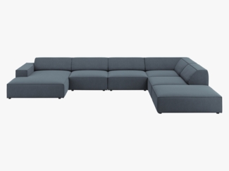 Micadoni Panorama-Ecksofa Jodie 7-Sitzer Rechts Strukturierter Stoff Megan Blau