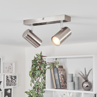 »Gambellara«, moderne Deckenlampe aus Metall in Nickel-matt/Chrom, 2 verstellbare Spots, 2 x GU10 max. 35 Watt