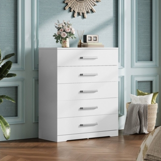 WLIVE Kommode mit 4/5 Schubladen, Moderne Schubladenkommode (Packung, Modernes Sideboard mit 5 Schubladen und 4 Fächern, Breite 75 cm), Vielseitiger Schubladenschrank für Schlafzimmer, Flur & Kinderzimmer