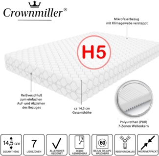 Crownmiller Gigant Plus 140x200cm extra fest, 7 Zonen Matratze, 14,5 cm, Bezug waschbar bis 60°C