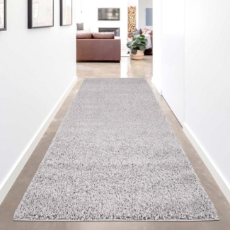 Carpet City Hochflor-Läufer Shaggi uni 500, rechteckig, Höhe: 30 mm, Shaggy-Teppich, Uni Farben, ideal für Flur & Diele, Langflor, Weich