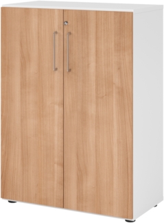 bümö Aktenschrank abschließbar, Büroschrank Holz 80cm breit in Weiß/Nussbaum - abschließbarer Schrank mit Aktenregal für's Büro & Arbeitszimmer, Büro Möbel Ordnerschrank mit Schloss, 938T3-W-N-BS