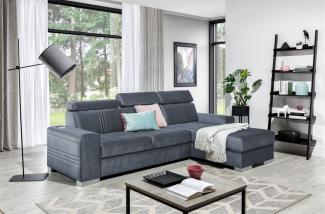 Ecksofa Schlafsofa NOLAN XS inkl. USB in Stoff Monolith Blaugrau Ottomane Rechts