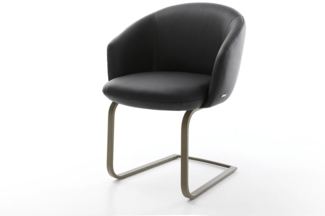 Freischwinger Caja-Flex mit Armlehnen Echt-Leder Schwarz Freischwinger flach Effektfinish Titan Taschenfederkern