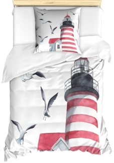 Abakuhaus Bettwäsche Milbensicher Allergiker geeignet mit Kissenbezug, Microfaser, Leuchtturm Seagulls Strand Meer
