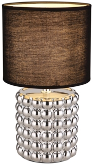 Tischlampe, Keramik Textil Chrom, Schwarz, H 33 cm