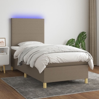 vidaXL Boxspringbett mit Matratze & LED Taupe 90x200 cm Stoff 3135249